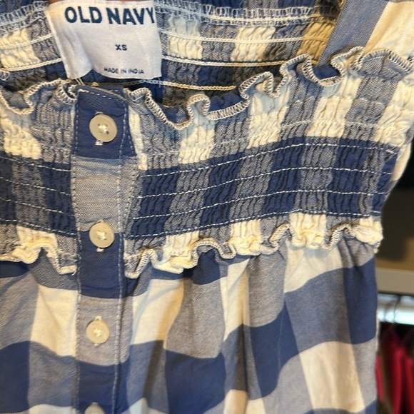 Old Navy blue/white gingham tier 2 pocket elastic back lined midi dress size XS - Picture 2 of 3